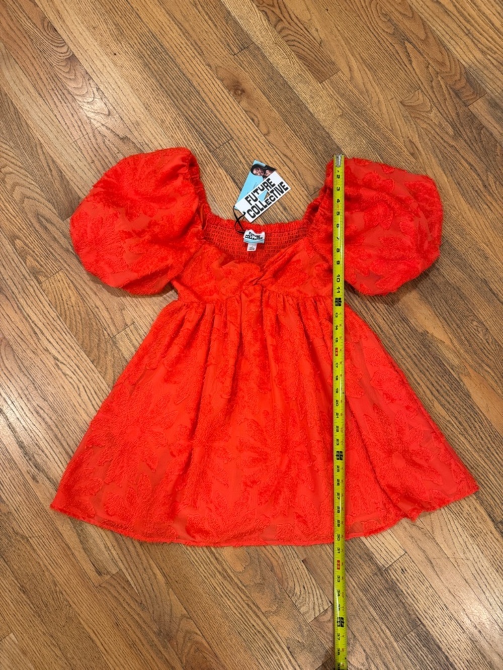 Future Collective Orange Puff Sleeve Mini Dress Top - Picture 4 of 6
